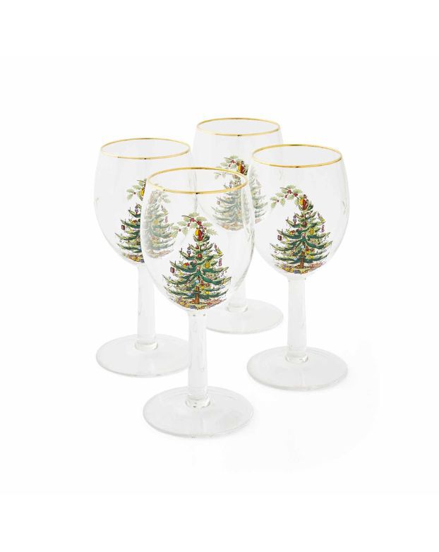 Christmas Tree Set of 4 Wine Glasses